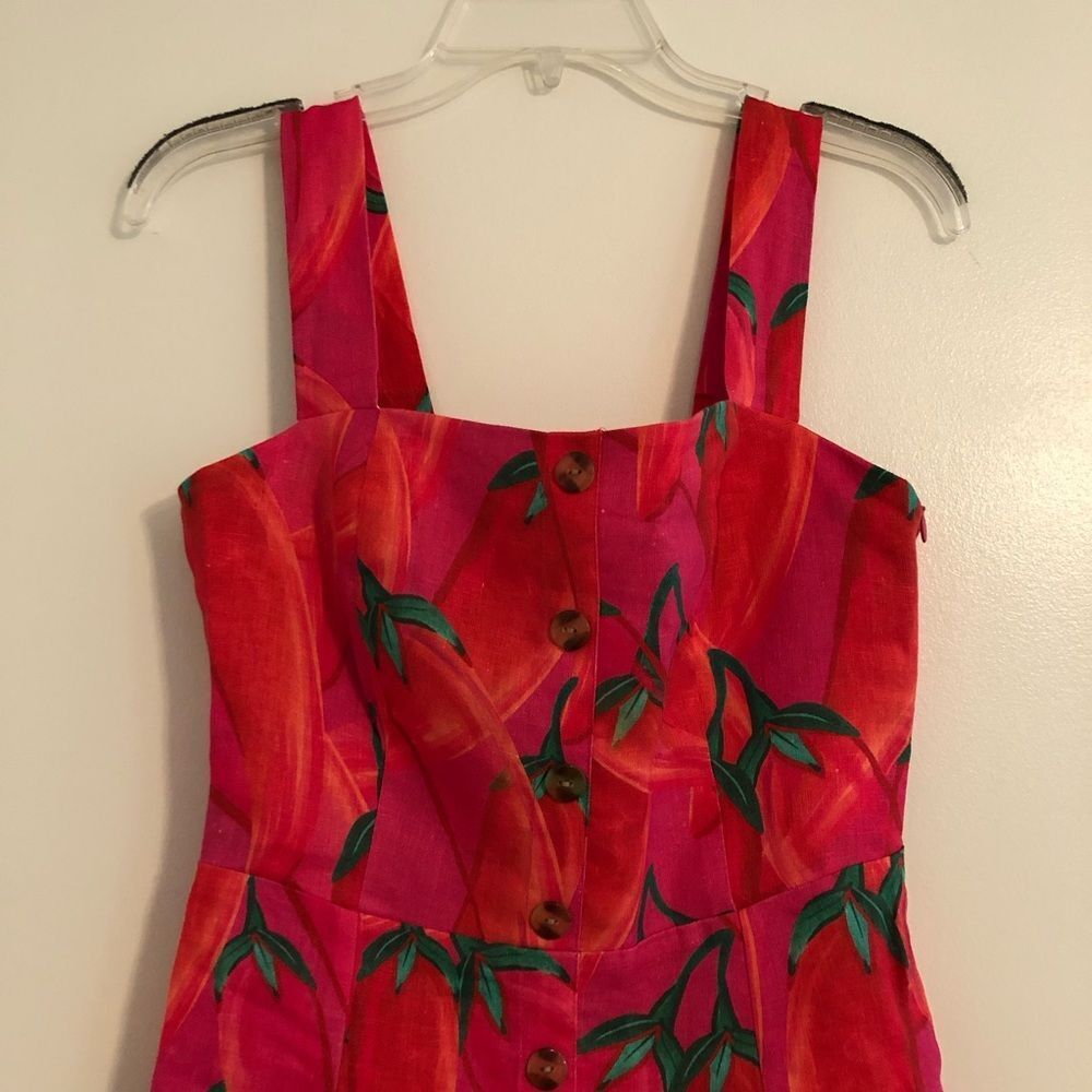 FARM Rio Red Pepper Linen Mini Dress XS NWT Spice Summer Vacation Tomato Girl - Picture 7 of 16